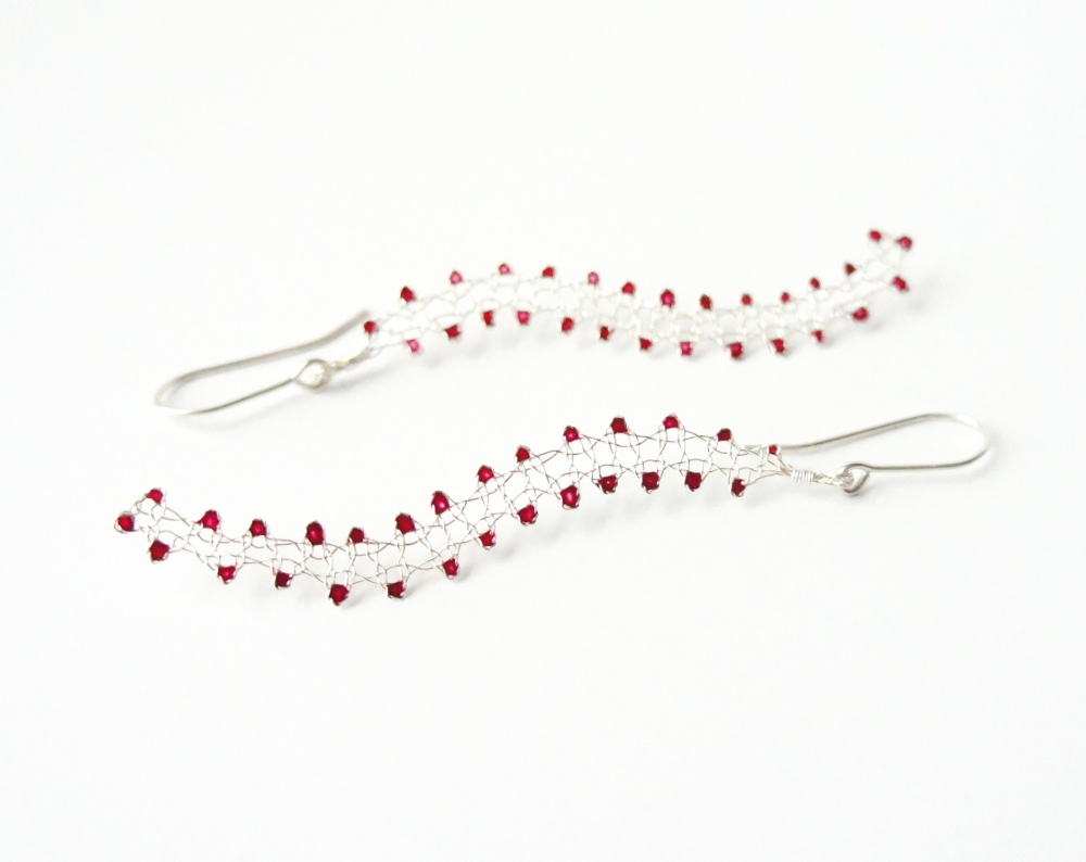 Sterling Silver Wire Bobbin Lace Earrings, Original Design by JaKiGu