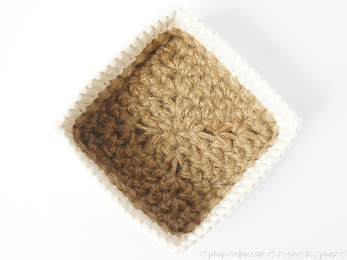 Square Jute and Cotton Stacking Crochet Baskets by JaKiGu