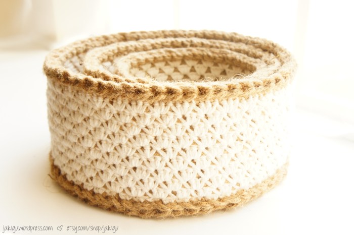 Jute and Cotton Basket Set | jakigu.com crochet pattern