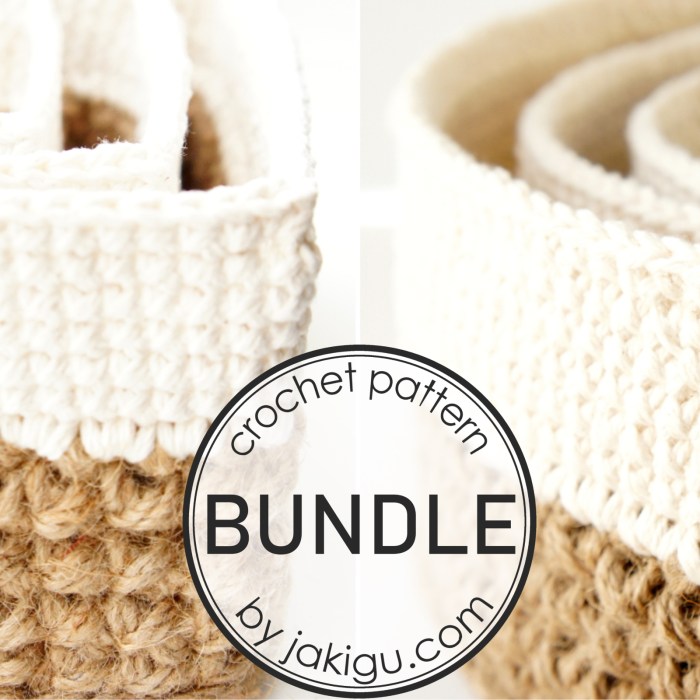 Crochet Pattern Bundle by jakigu.com | Jute and Cotton Stacking Baskets