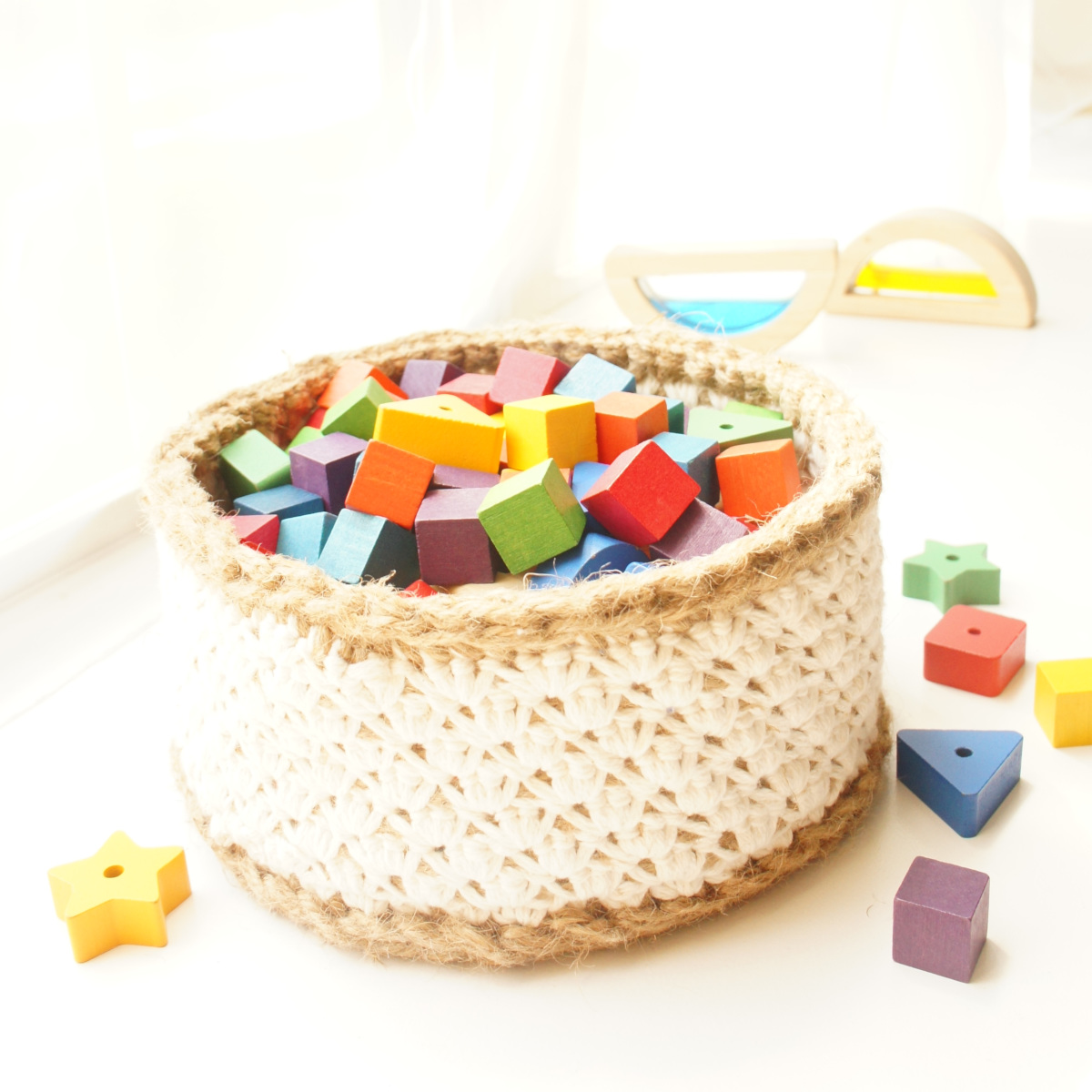 Jute and Lace Stacking Baskets Crochet Pattern JAKIGU