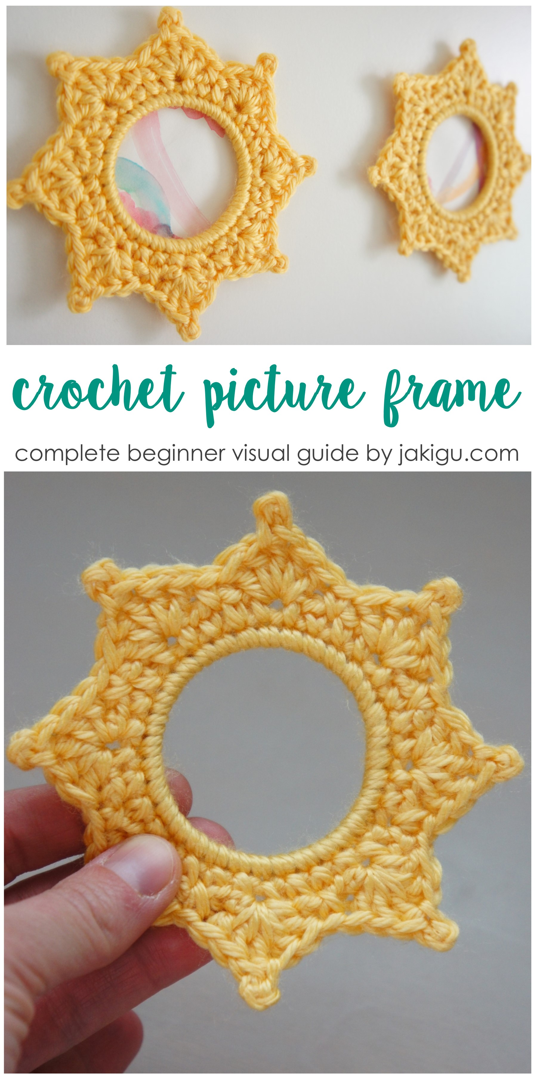 Crochet picture frame pattern and beginner crochet guide by jakigu.com