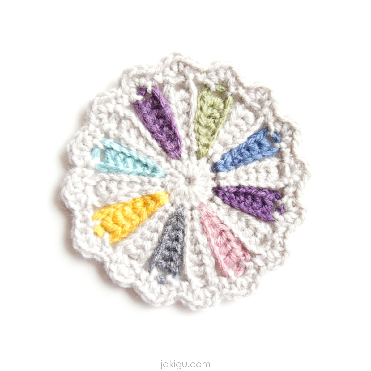 rainbow pinwheel coaster: free crochet pattern